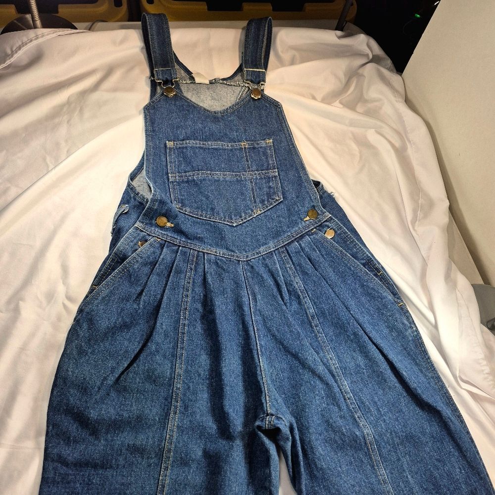 Vintage 80s/90s High-Waisted Pleated Denim Overalls Size Large Relax Retro Fit - Picture 11 of 11